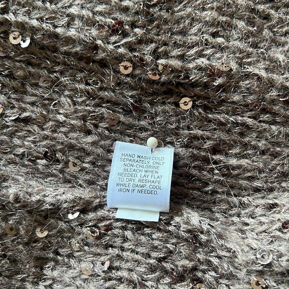 Express Size M Sequin Embellished Taupe Cardigan Sweater Open Front Pockets - Picture 6 of 9